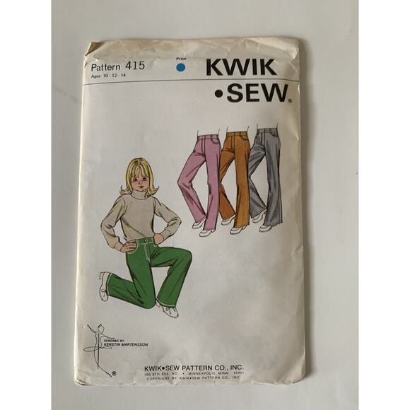 New Uncut 1970s Kwik Sew 415 Pattern Girls 10-14 Straight Flare Narrow Leg Jeans - Picture 1 of 2